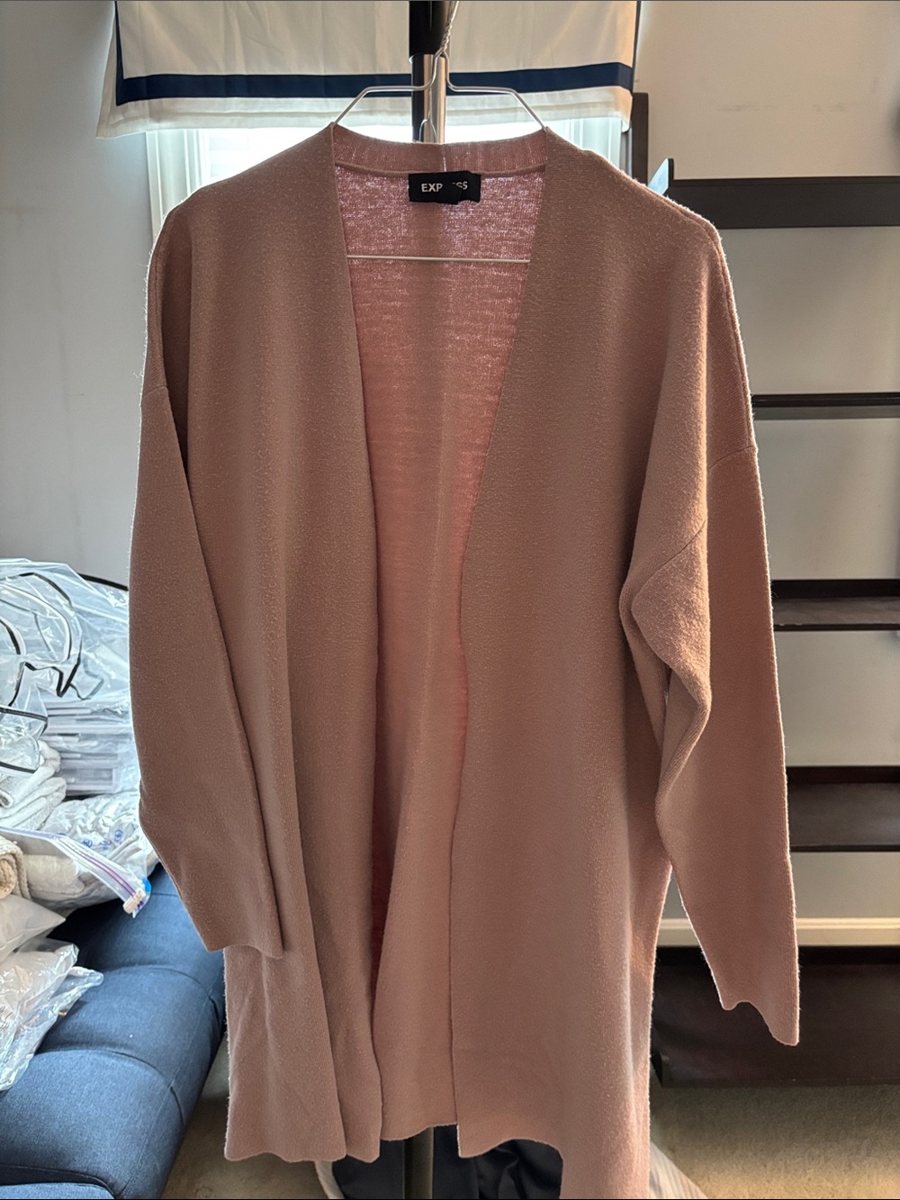 Express Open-Front Long Cardigan - Blush Pink